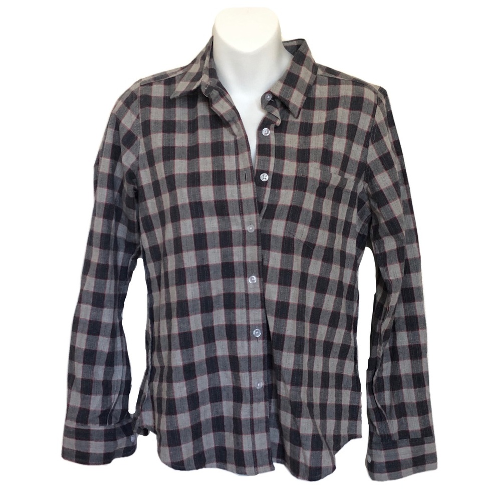 NWT Steven Alan Grey Red Plaid Flannel Button Up